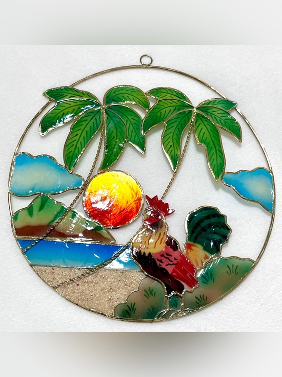 Vintage Other - Vintage Capiz Shell Tropical Rooster Beach Suncatcher Window Hanging 7"